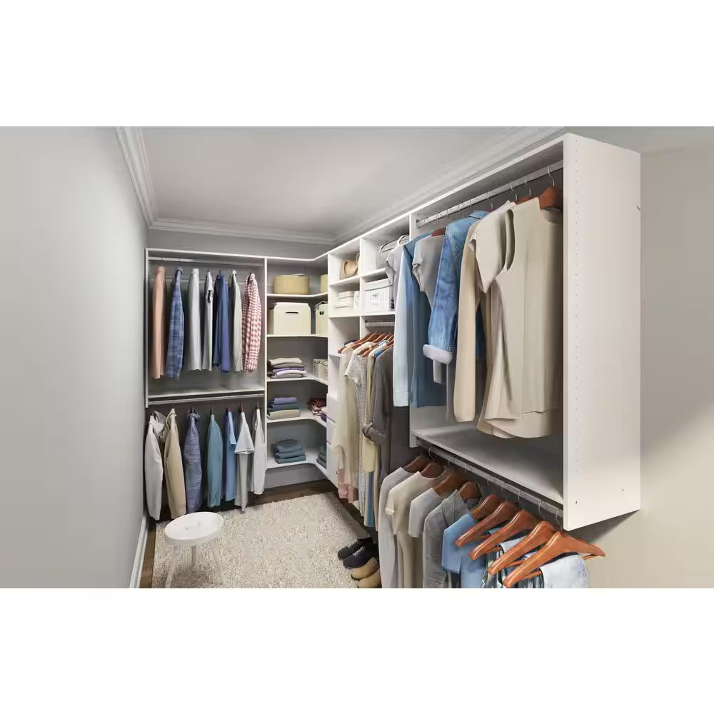 30 In. W White Corner Unit Wall Mount 6-Shelf Wood Closet System
