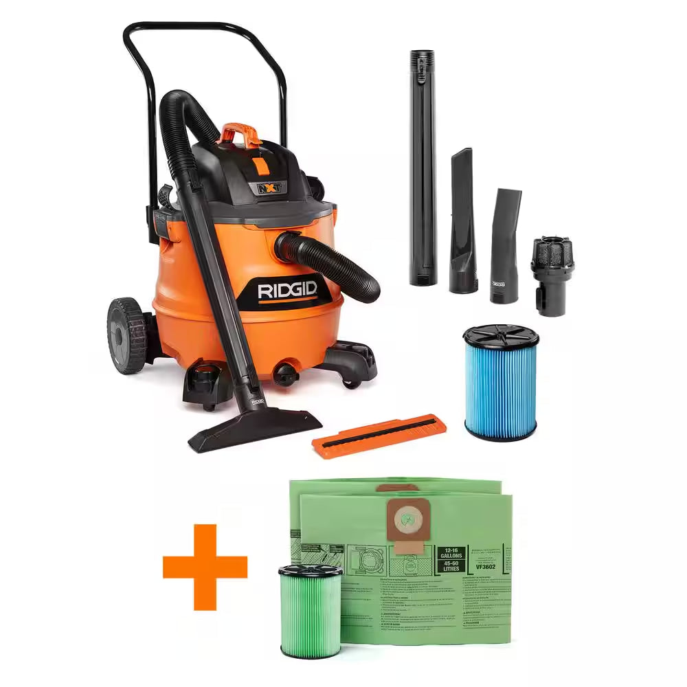 12 Gal. 5.0 Peak HP NXT Shop Vacuum Wet Dry Vac with General Debris Filter, Locking Hose and Attachments HD1200