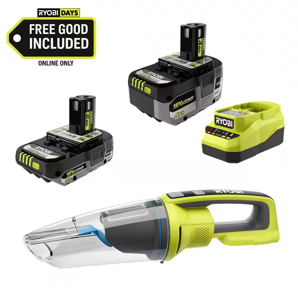 ONE+ 18V HIGH PERFORMANCE Kit W/ 4.0 Ah Battery, 2.0 Ah Battery, Charger, & FREE ONE+ Cordless Wet/Dry Hand Vacuum