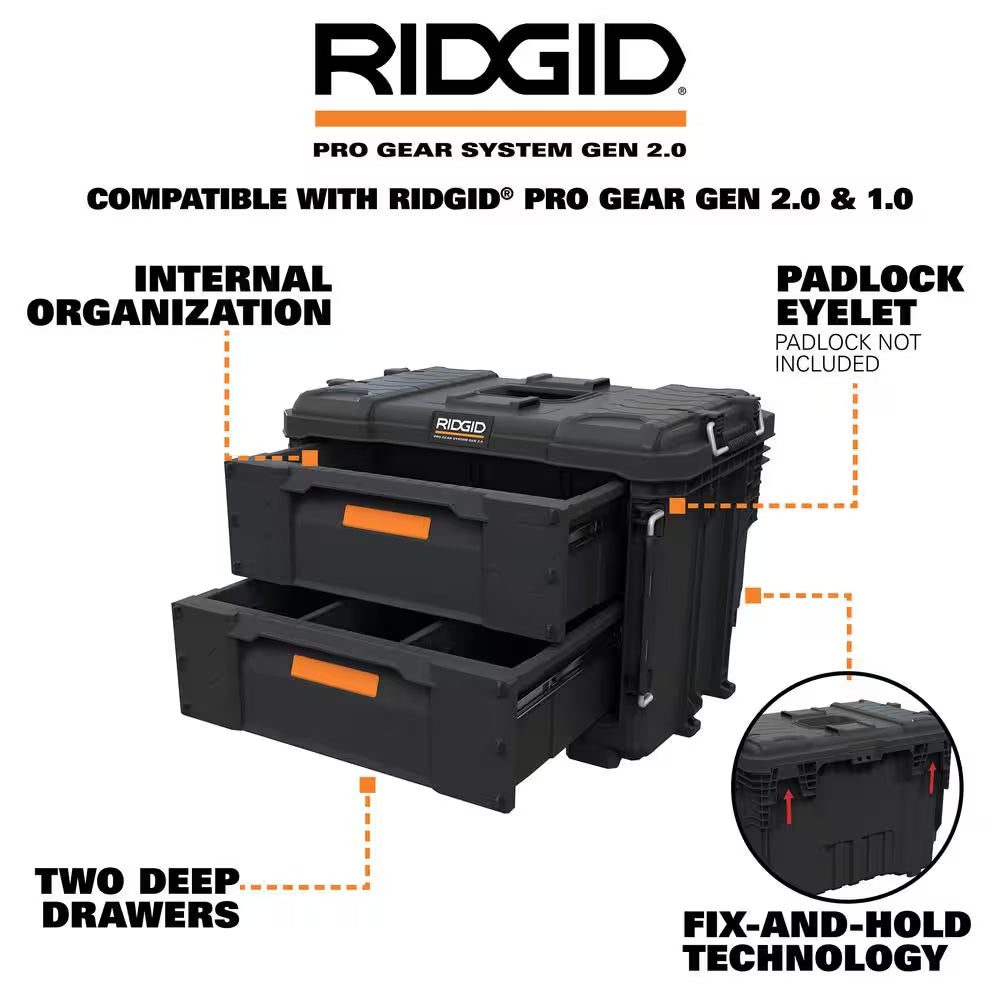 2.0 Pro Gear System 22 In. XL 2 Drawers Modular Tool Box Storage