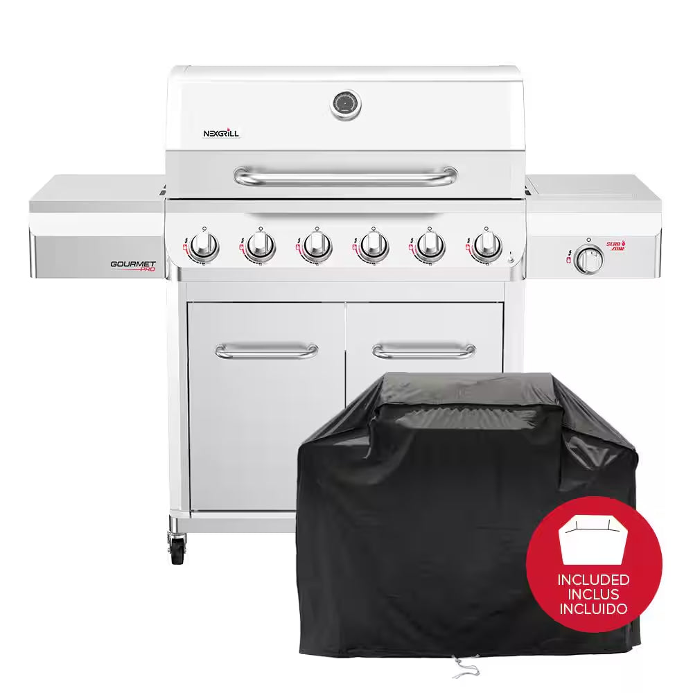 Gourmet Pro 6-Burner Stainless Steel Propane Gas Grill with Searing Side Burner and Griddle Max Insert
