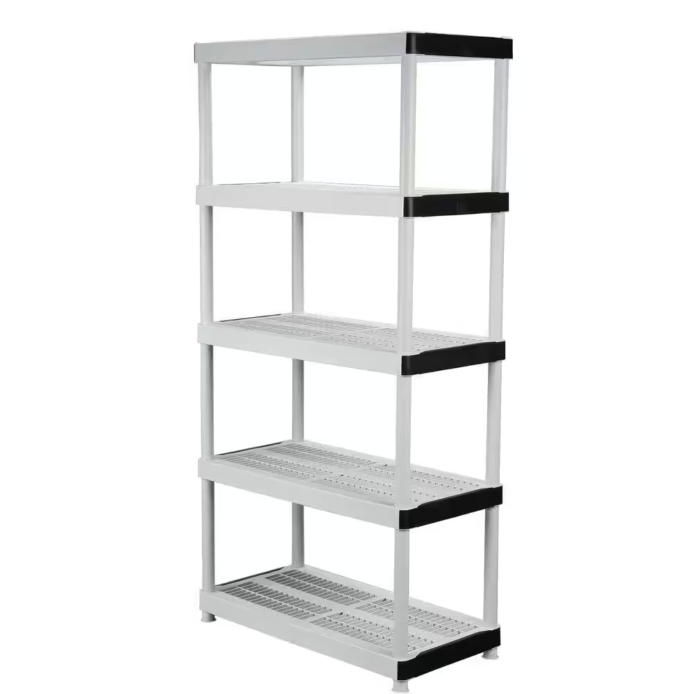 5-Tier Easy Assembly Multi-Purpose Plastic Garage Storage Shelving Unit in Gray (36 In. W X 72 In. H X 24 In. D)