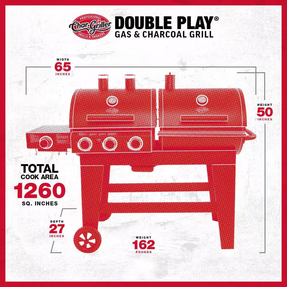 Double Play 1,260 Sq., In. 3-Burner Gas and Charcoal Grill in Black