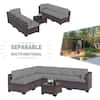 7-Piece Wicker Outdoor Sectional Set with Cushion Sand