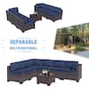 7-Piece Wicker Outdoor Sectional Set with Cushion Sand