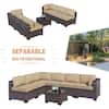 7-Piece Wicker Outdoor Sectional Set with Cushion Sand
