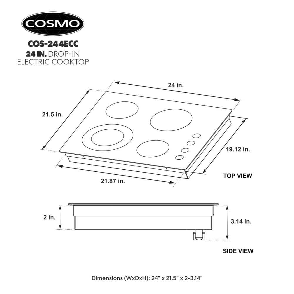 24 in. Smooth Top Electric Ceramic Glass Cooktop in Black with 4 Elements, Dual Zone Heating and Control Knobs