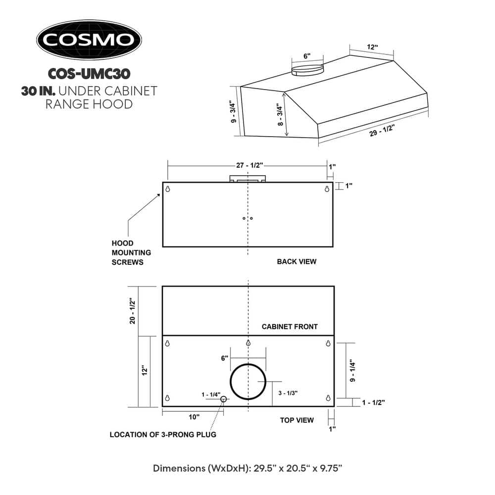 Cosmo Haven Collection 30 in. 380 CFM Ducted Under Cabinet Range Hood Stainless Steel