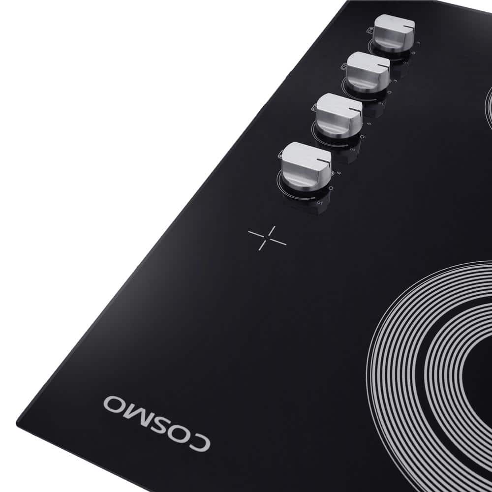 24 in. Smooth Top Electric Ceramic Glass Cooktop in Black with 4 Elements, Dual Zone Heating and Control Knobs