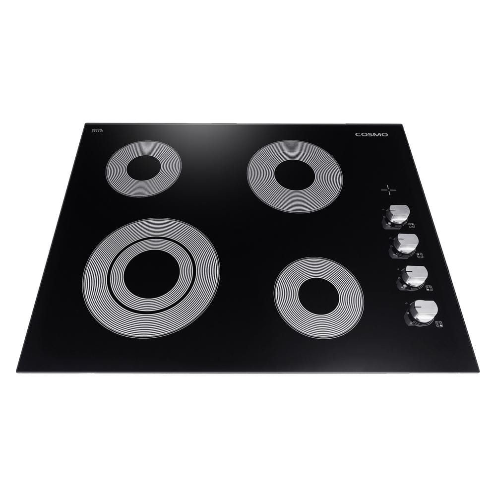 24 in. Smooth Top Electric Ceramic Glass Cooktop in Black with 4 Elements, Dual Zone Heating and Control Knobs