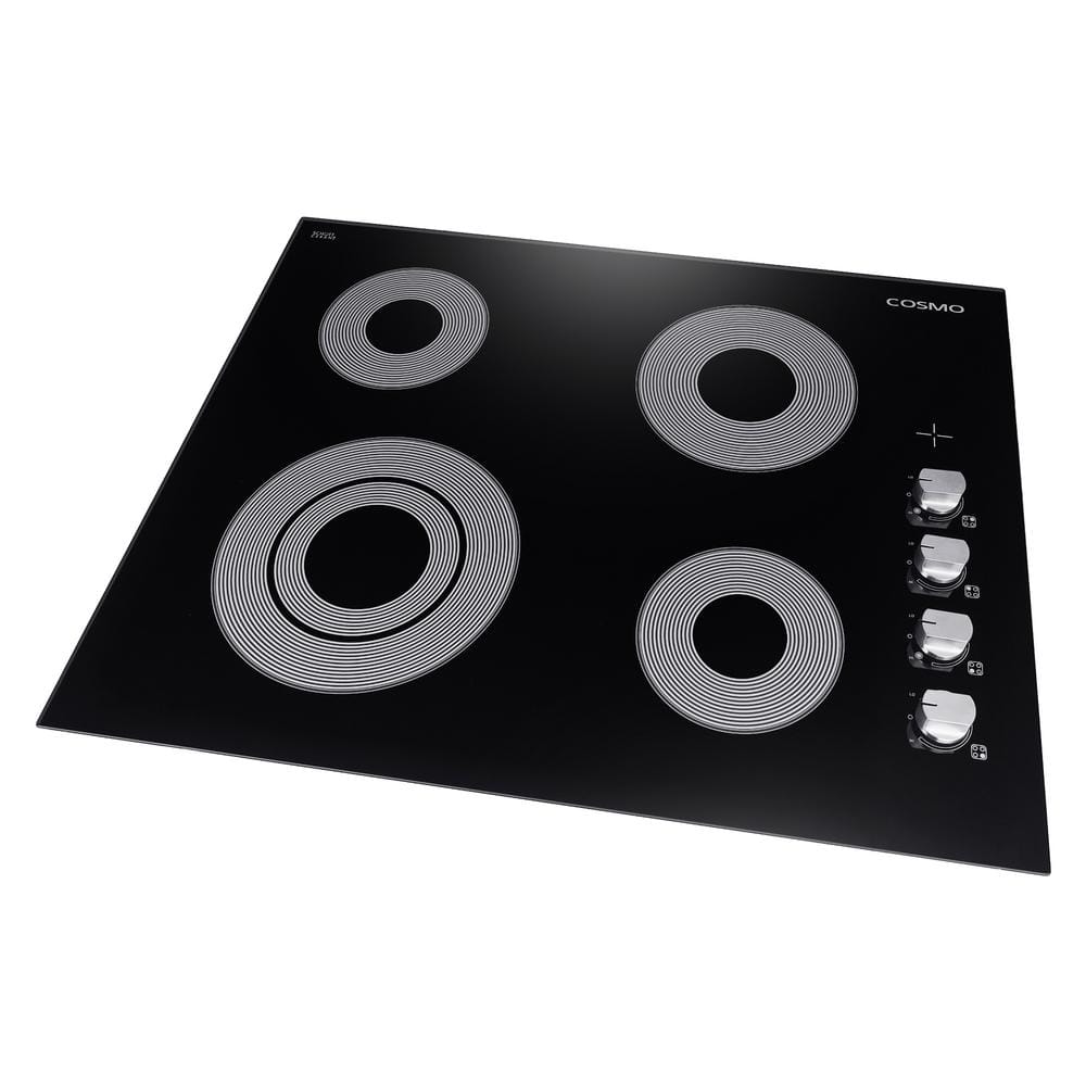 24 in. Smooth Top Electric Ceramic Glass Cooktop in Black with 4 Elements, Dual Zone Heating and Control Knobs