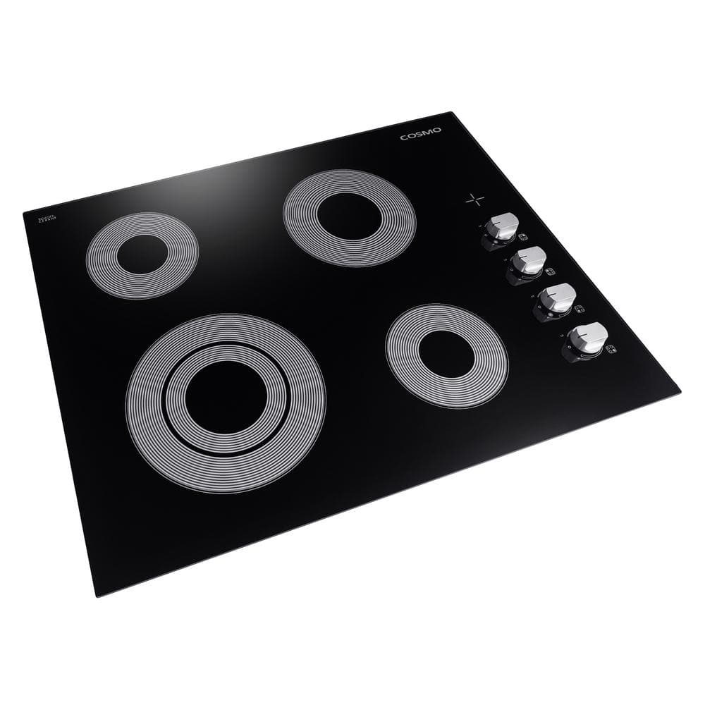 24 in. Smooth Top Electric Ceramic Glass Cooktop in Black with 4 Elements, Dual Zone Heating and Control Knobs