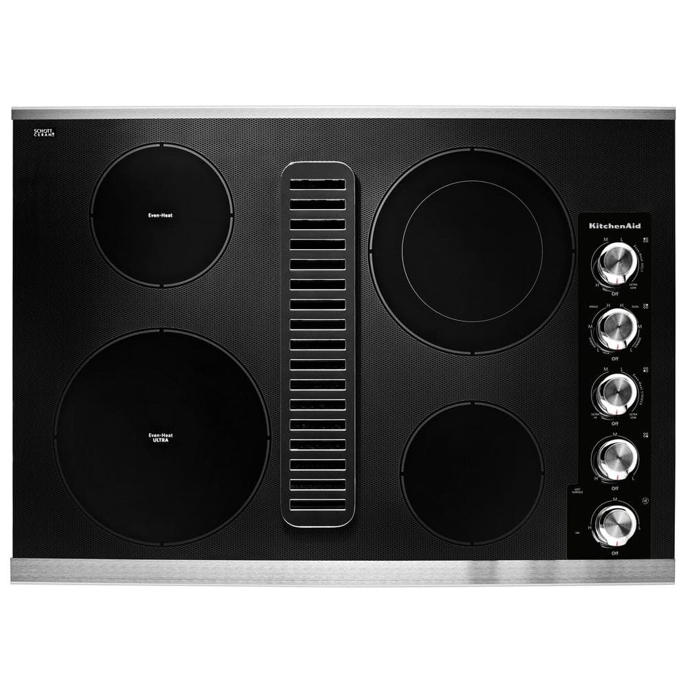 30 in. Electric Downdraft Cooktop in Black with 4 Burner Elements